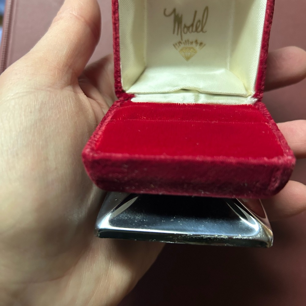 Red Velvet Jewelry Box with Silver Base